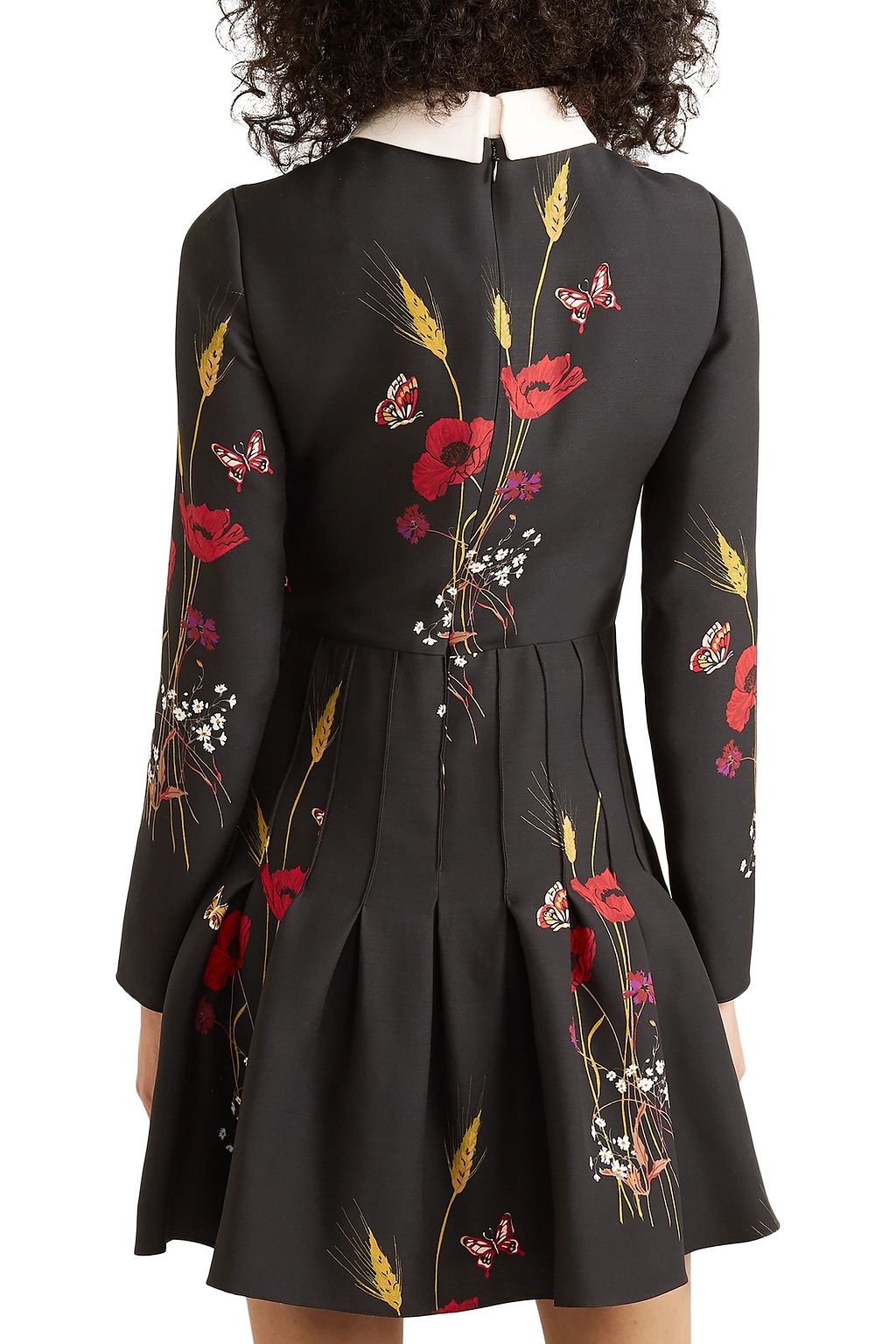 VALENTINO GARAVANI Pleated floral-print wool and silk-blend crepe mini dress