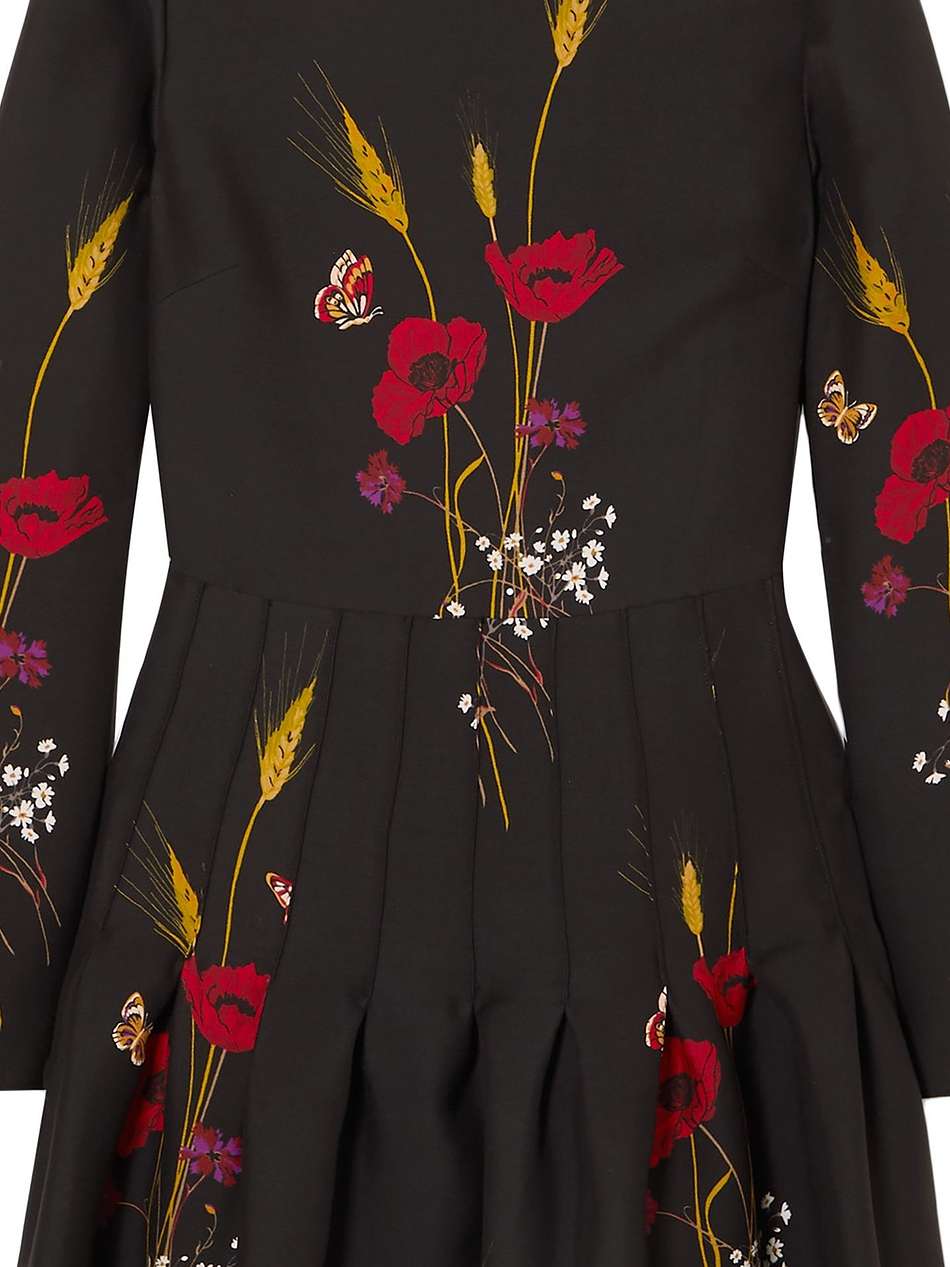 pleated floral-print wool and silk-blend crepe mini dress
