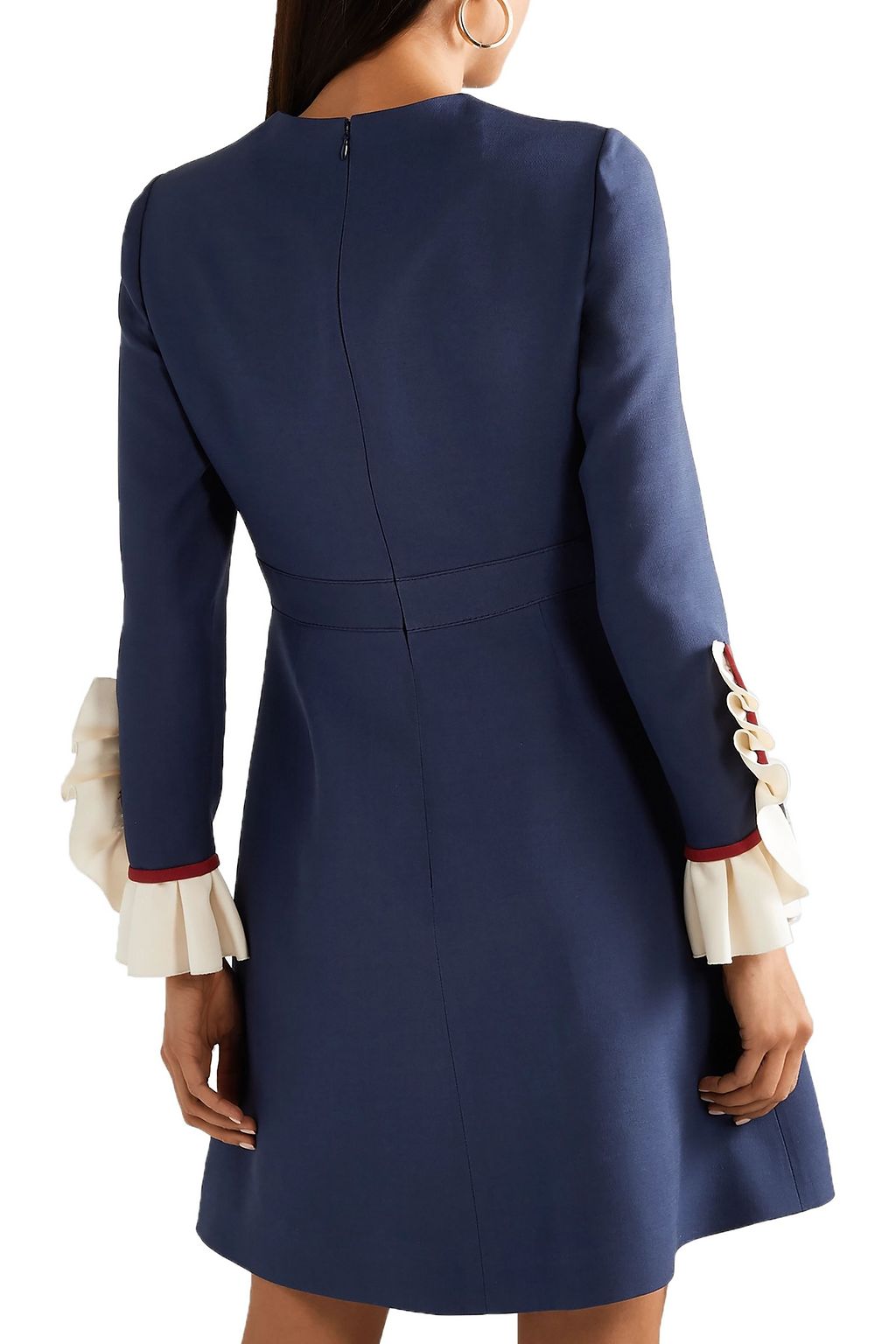 ruffled silk blend plumetis mini dress in light blue