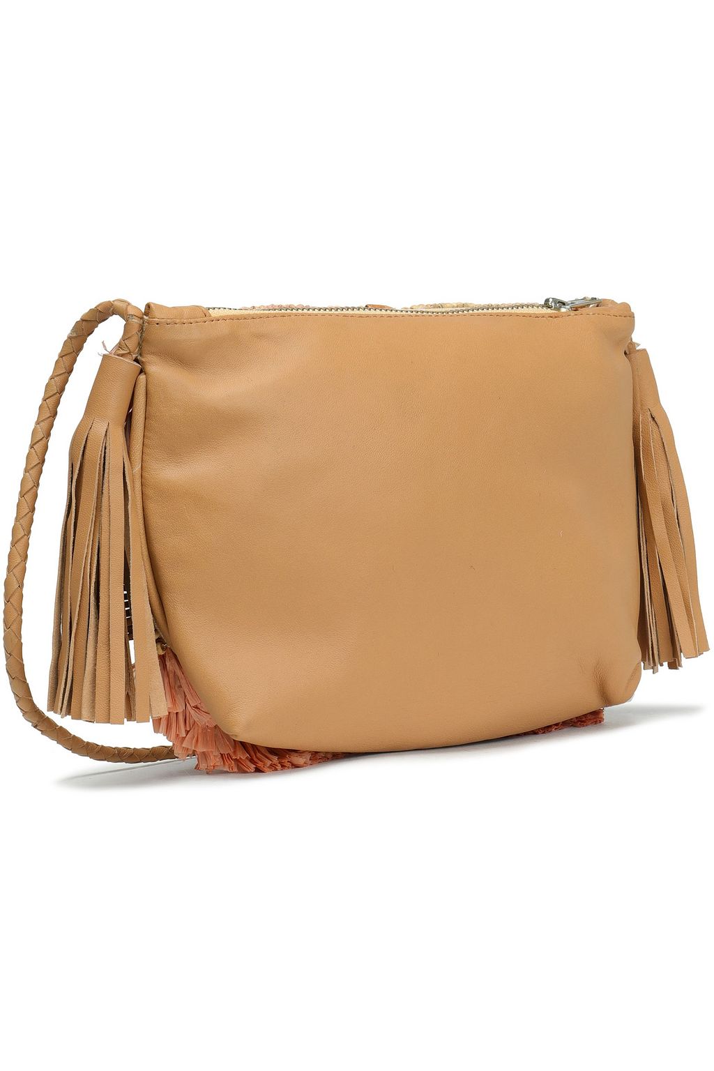 ANTIK BATIK Tuk embellished leather, cotton and raffia shoulder bag