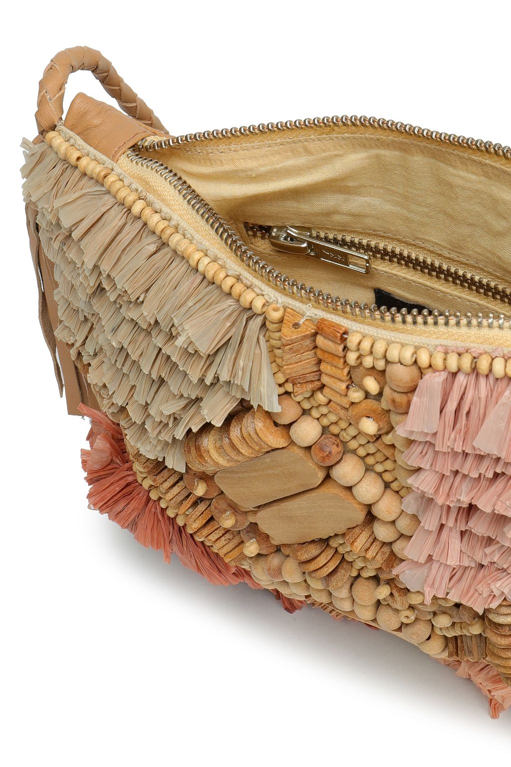 ANTIK BATIK Tuk embellished leather, cotton and raffia shoulder bag