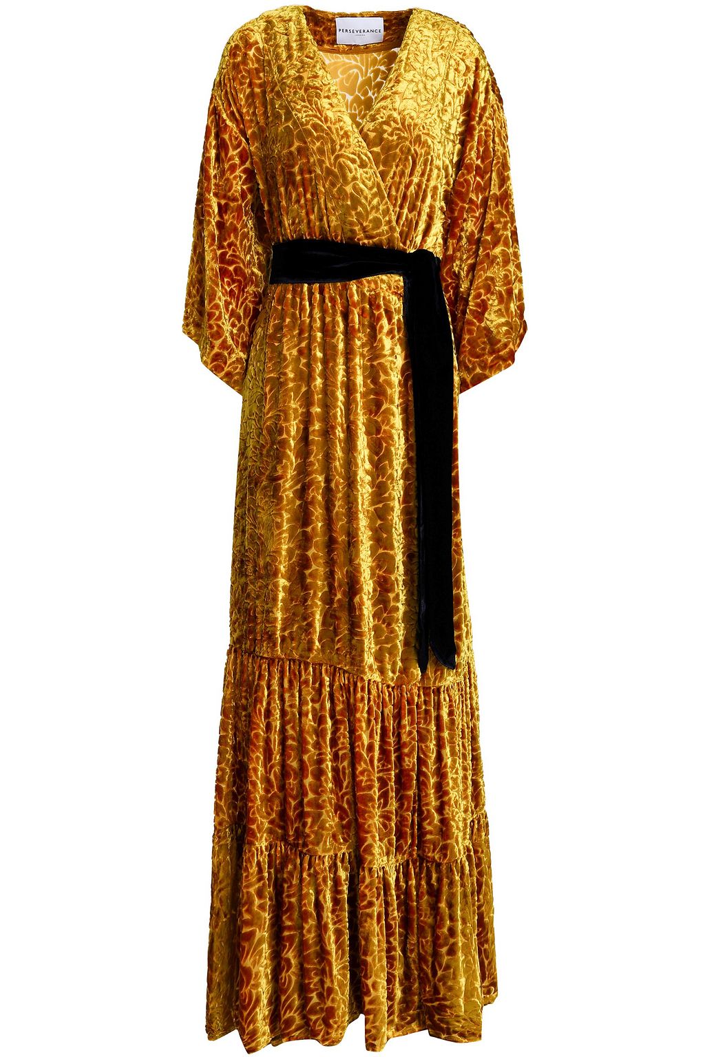 mustard velvet wrap dress