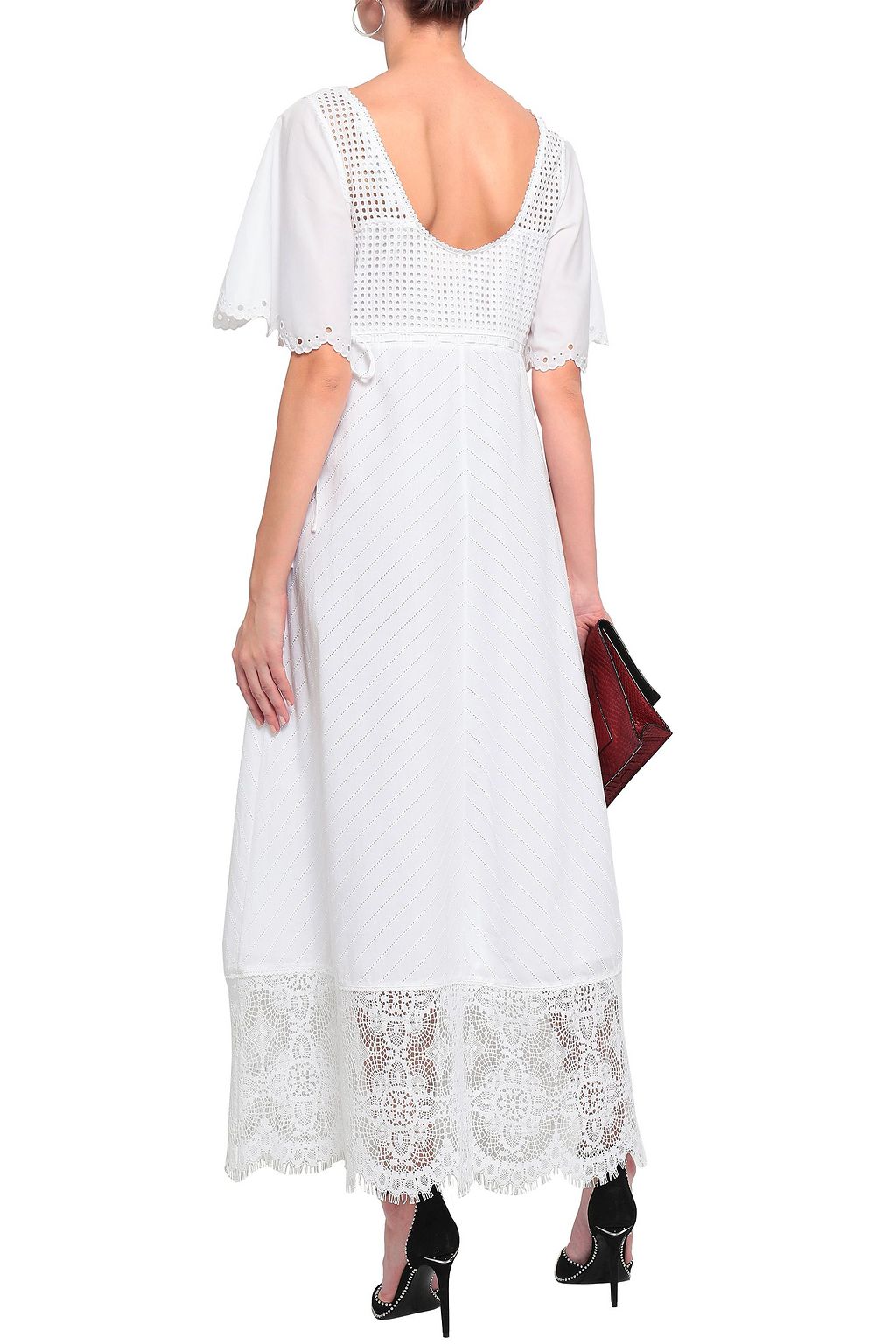 MCQ ALEXANDER MCQUEEN Lace-up lace-paneled broderie anglaise cotton maxi dress