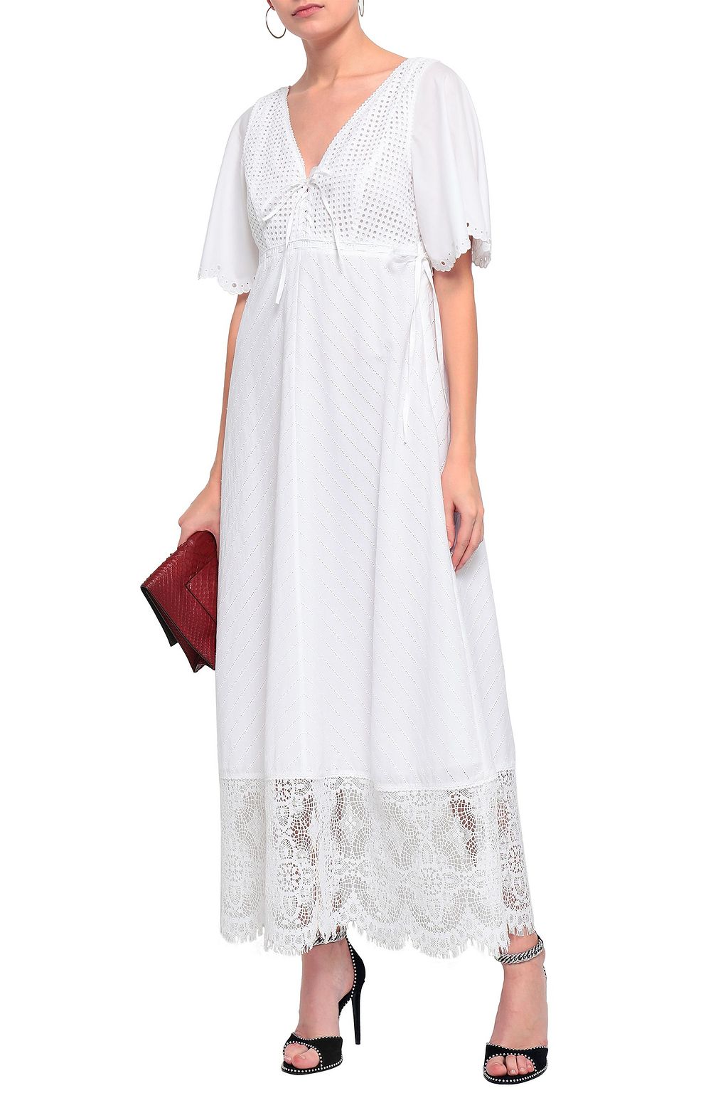 MCQ ALEXANDER MCQUEEN Lace-up lace-paneled broderie anglaise cotton maxi dress