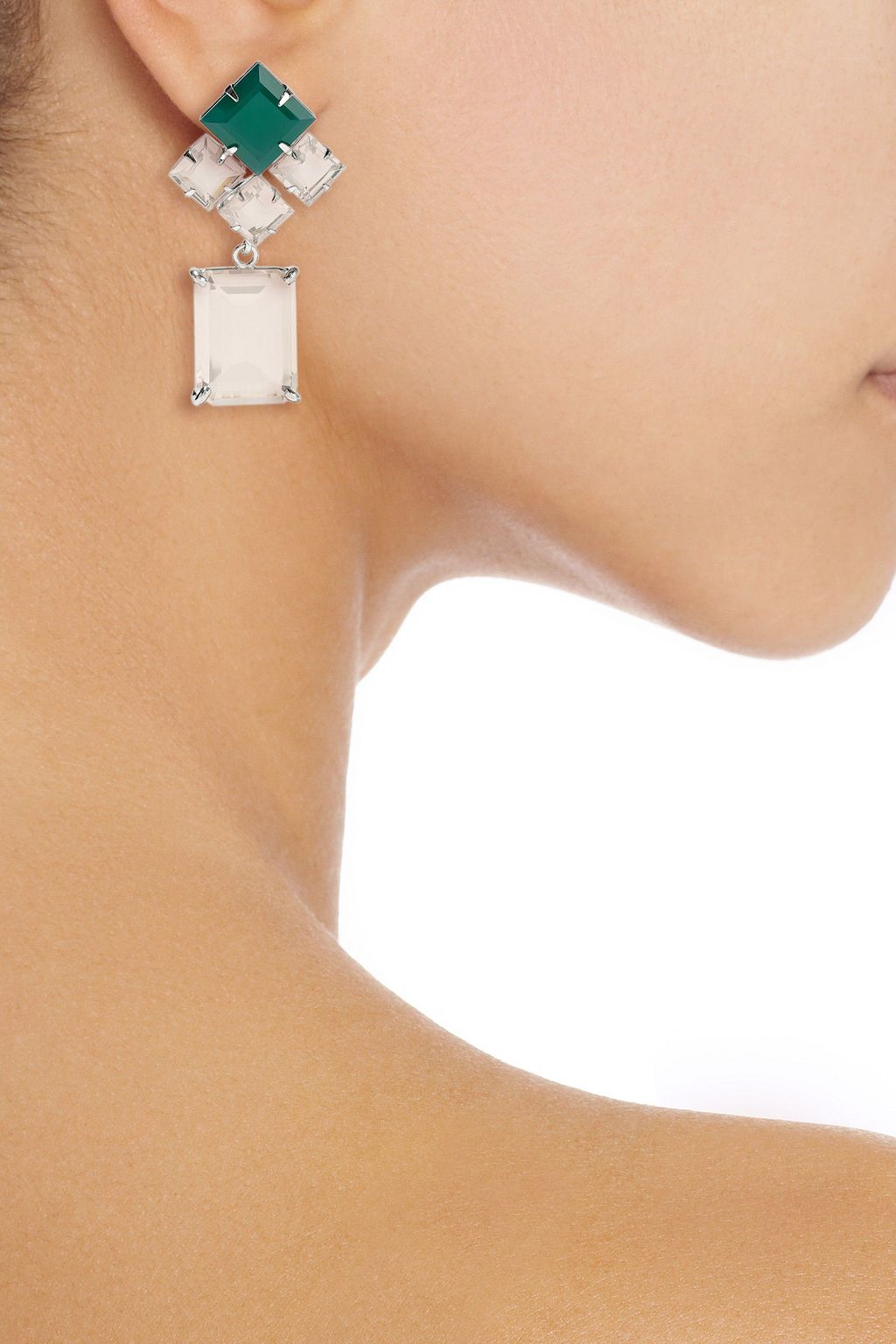 BOUNKIT Convertible silver-tone, onyx and quartz earrings