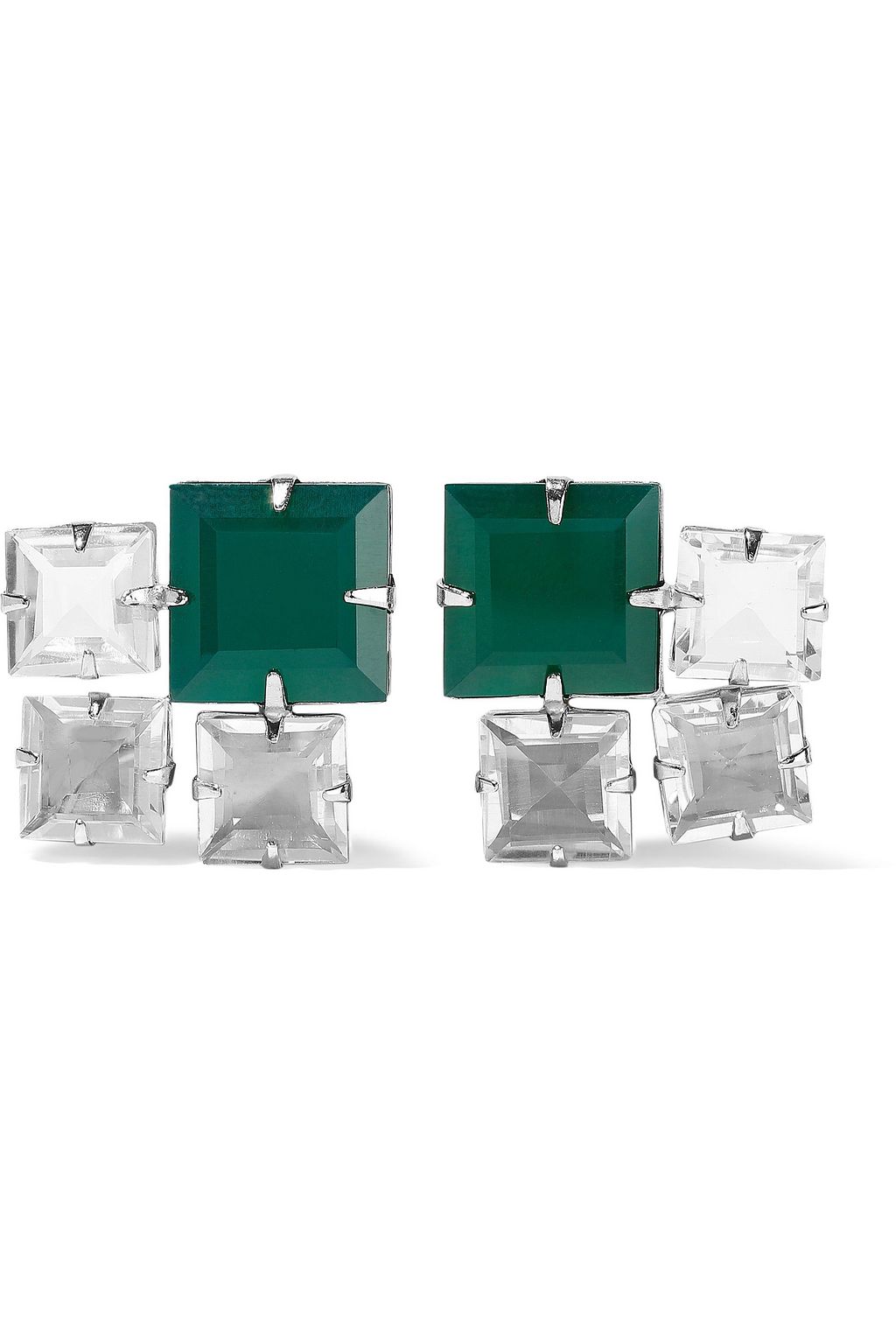 BOUNKIT Convertible silver-tone, onyx and quartz earrings