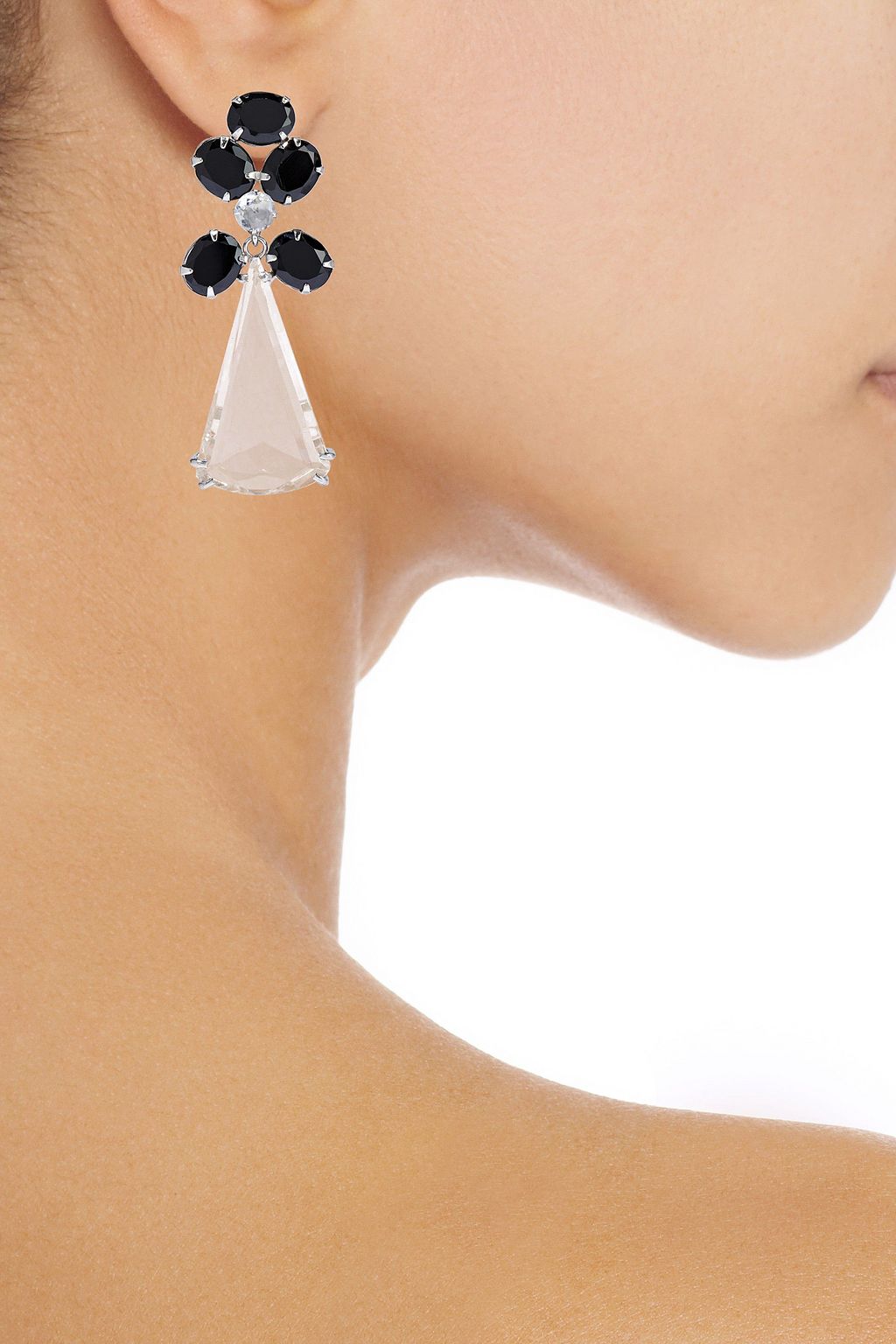 BOUNKIT Convertible silver-tone onyx and quartz earrings