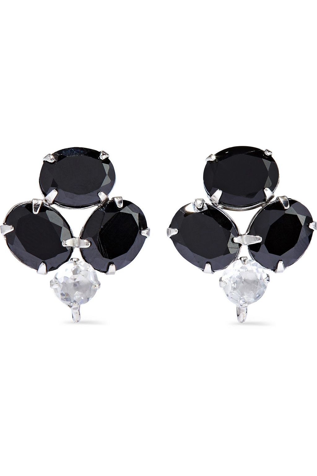 BOUNKIT Convertible silver-tone onyx and quartz earrings