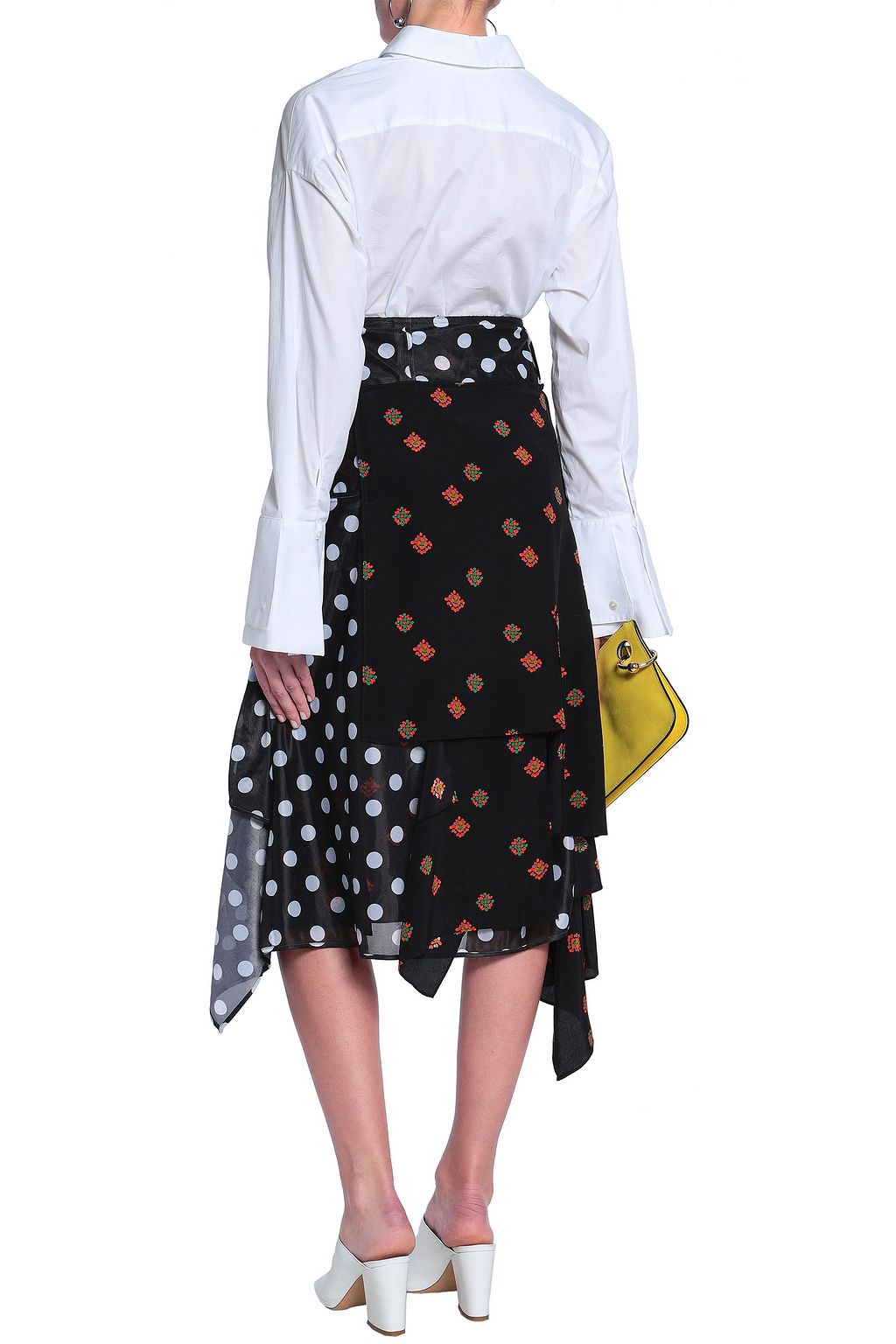 J.W.ANDERSON Asymmetric floral-print jersey-paneled polka-dot gazar midi skirt