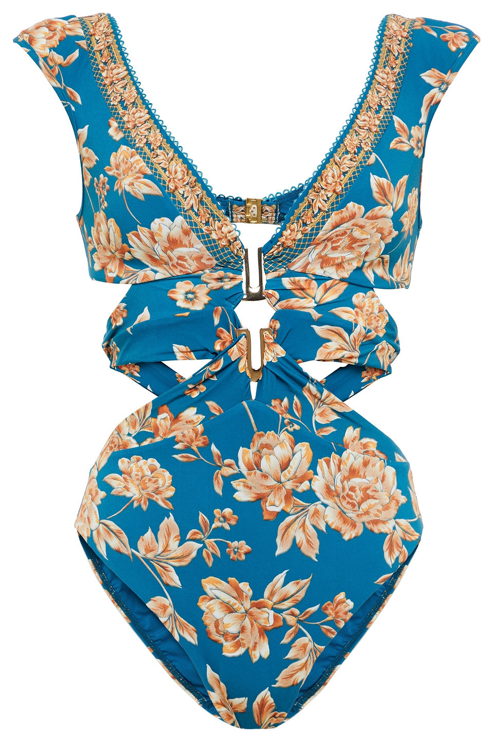 Jets Australia By Jessika Allen Woman Enchantment Cutout Floral-print Swimsuit Cobalt Blue Size 12