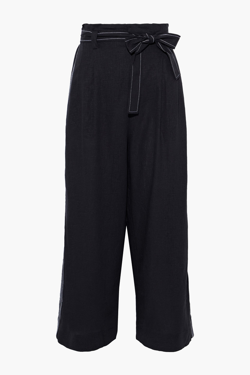 Jets Australia By Jessika Allen Woman Cropped Belted Linen-blend Wide-leg Pants Black Size M