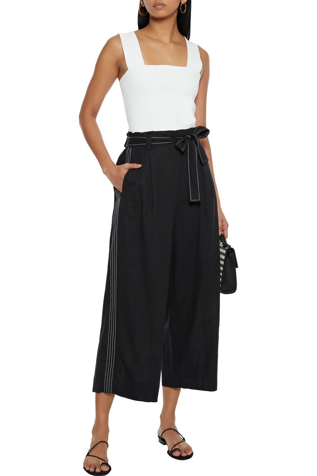 JETS AUSTRALIA BY JESSIKA ALLEN Cropped belted linen-blend wide-leg pants