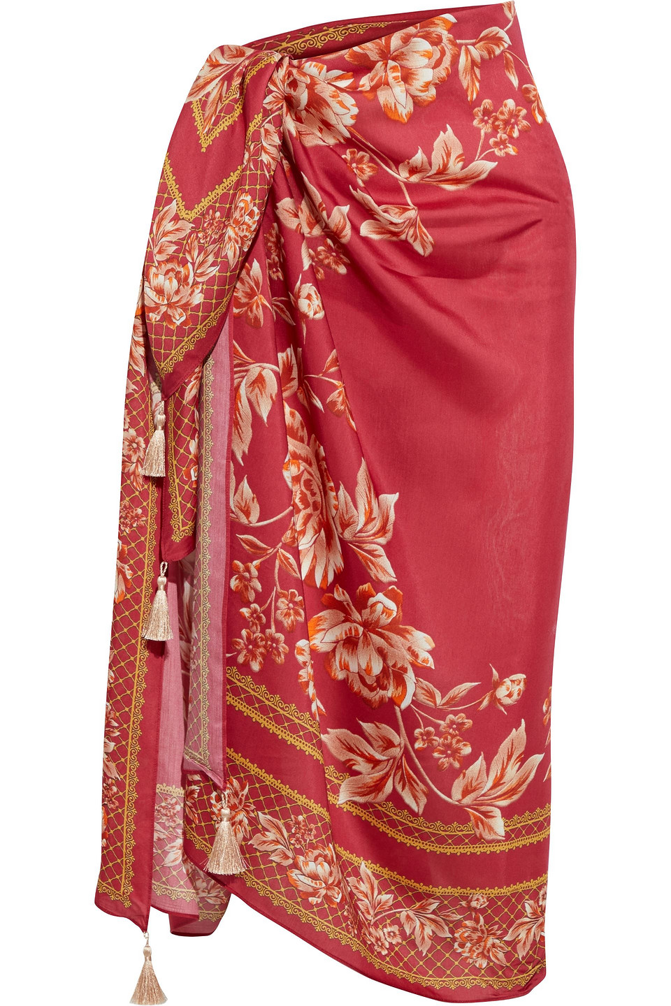 Jets Australia By Jessika Allen Woman Enchantment Tasseled Floral-print Voile Pareo Crimson Size ONESIZE