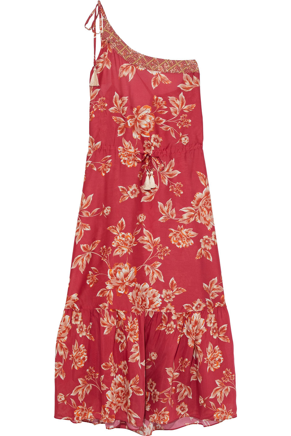 Jets Australia By Jessika Allen Woman Enchantment One-shoulder Floral-print Voile Midi Dress Crimson Size S