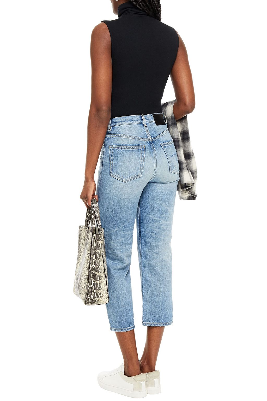 R13 Camille cropped distressed high-rise straight-leg jeans