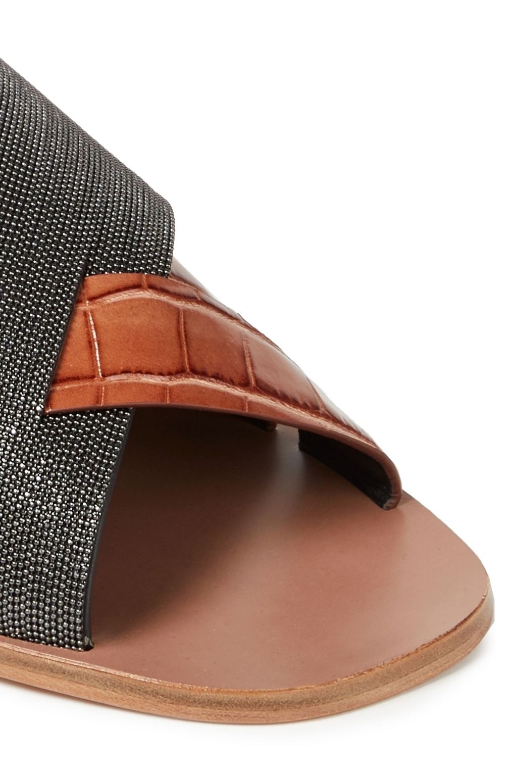 BRUNELLO CUCINELLI Bead-embellished croc-effect leather slides