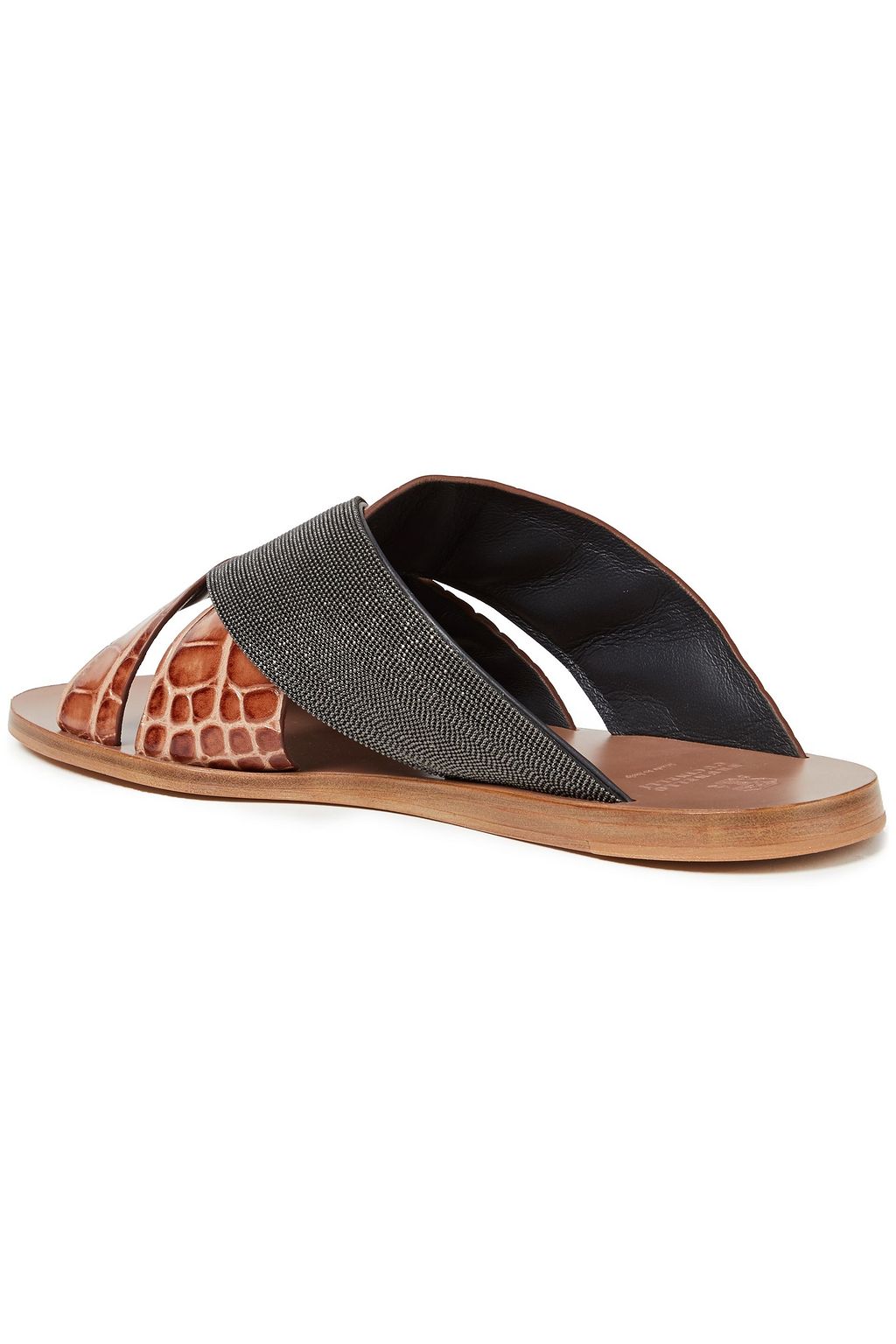 BRUNELLO CUCINELLI Bead-embellished croc-effect leather slides