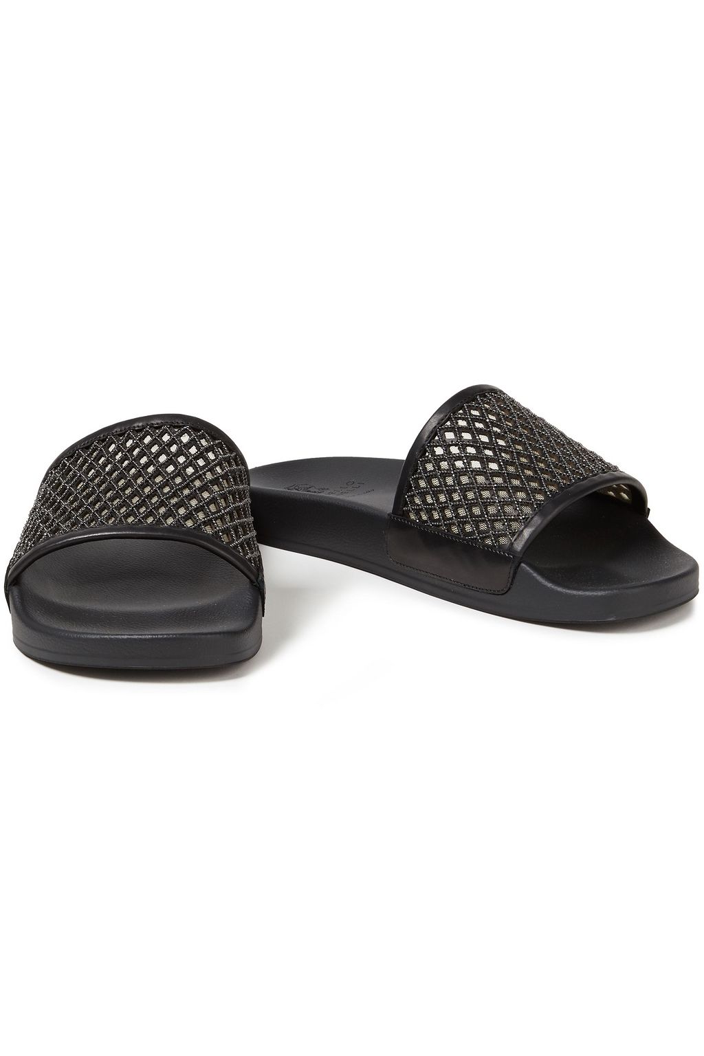 BRUNELLO CUCINELLI Bead-embellished laser-cut leather slides