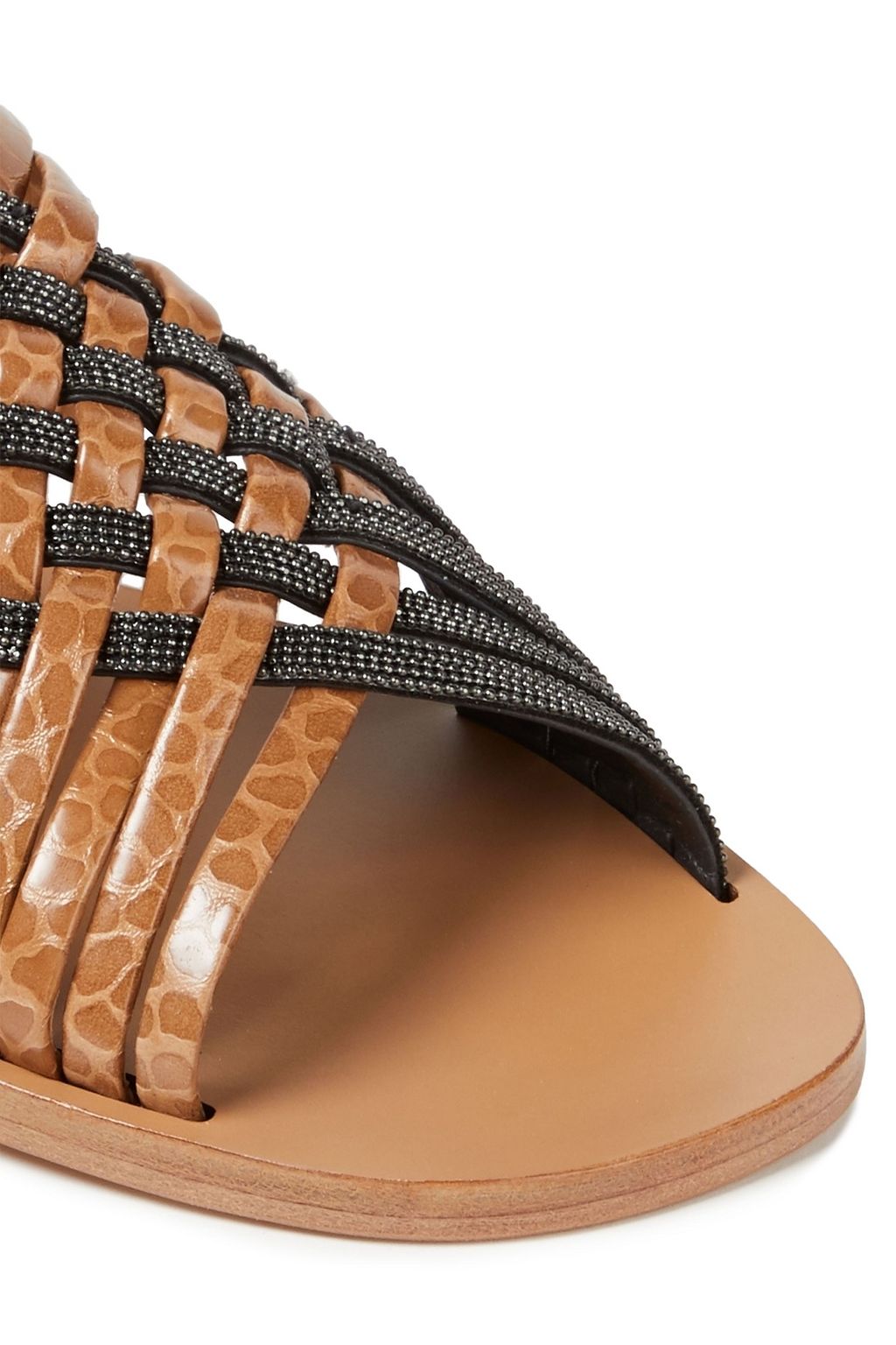 BRUNELLO CUCINELLI Bead-embellished croc-effect leather sandals