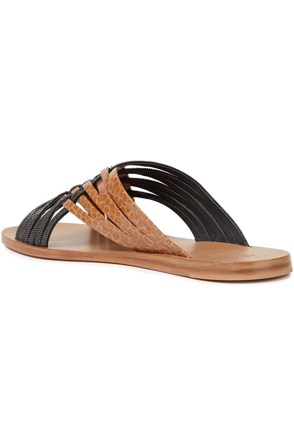 BRUNELLO CUCINELLI Bead-embellished croc-effect leather sandals