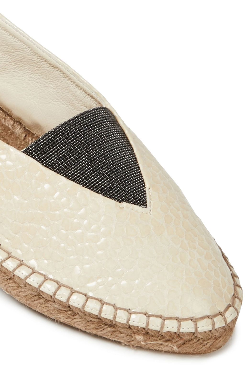 BRUNELLO CUCINELLI Bead-embellished textured-leather espadrilles