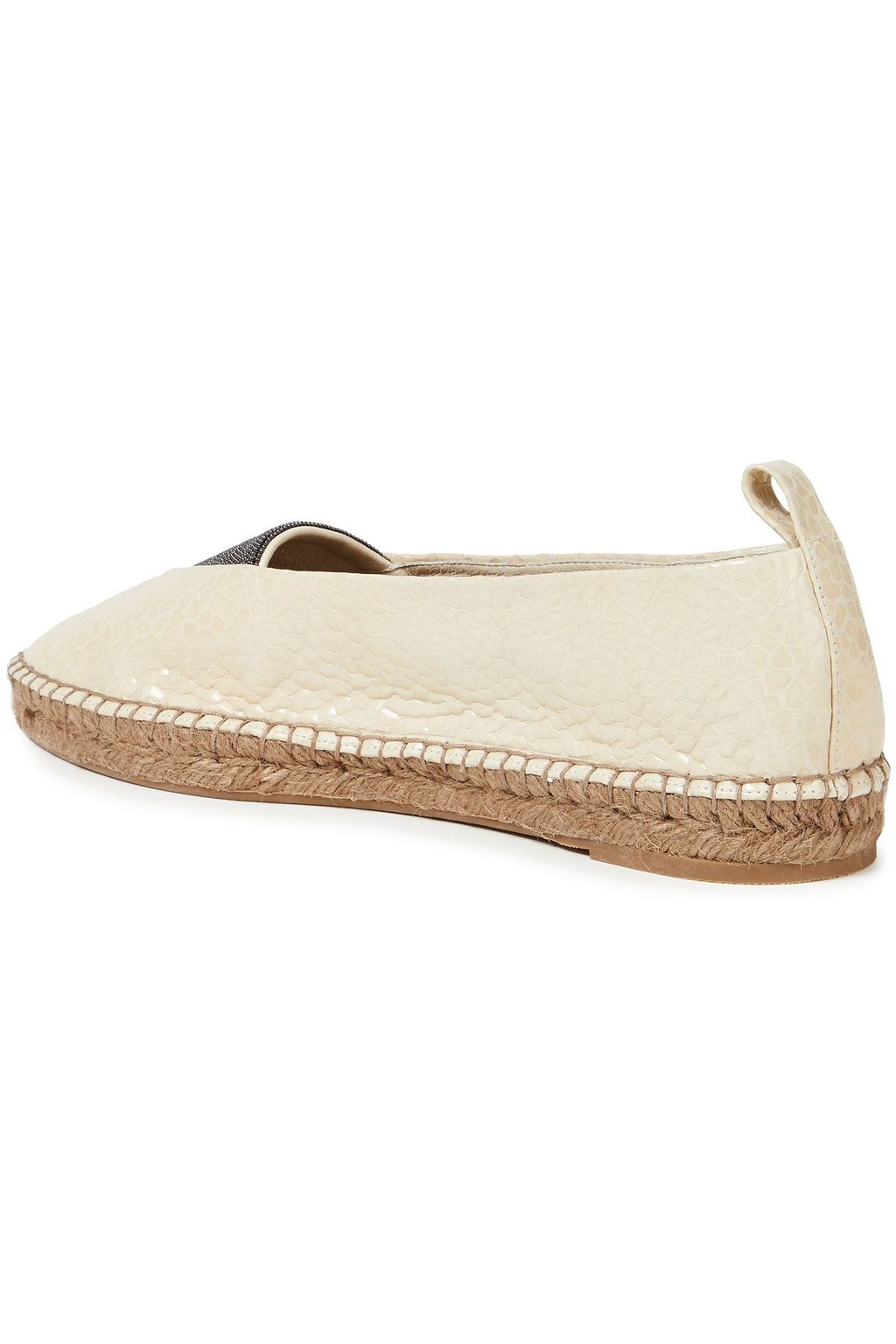BRUNELLO CUCINELLI Bead-embellished textured-leather espadrilles