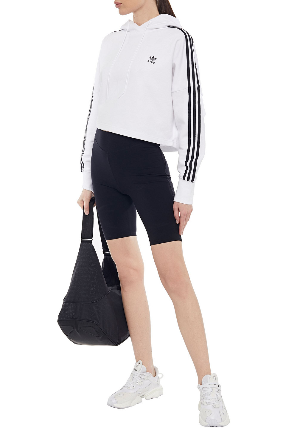 Adidas Originals Cropped Embroidered French Cotton-terry Hoodie In White