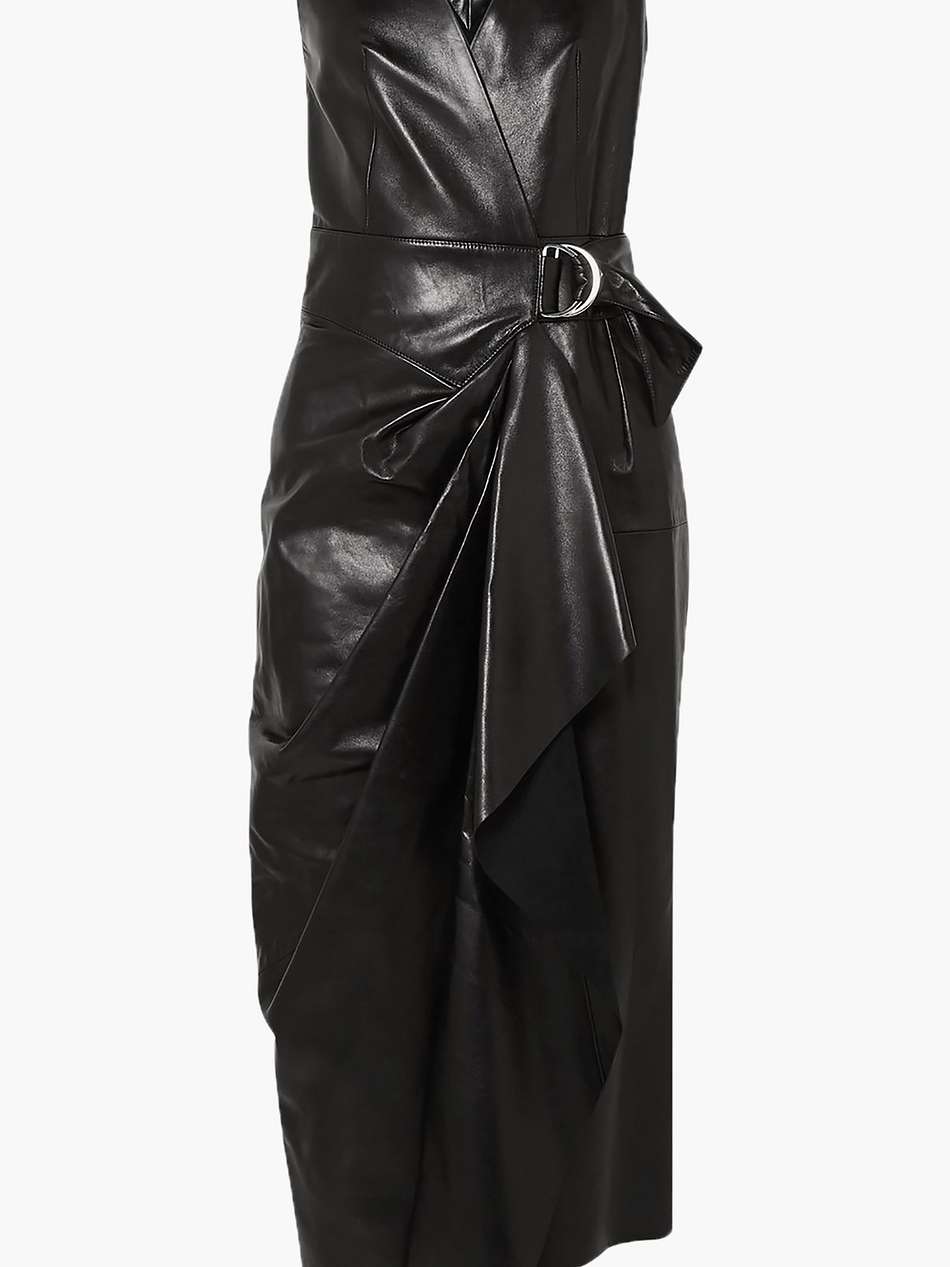 fanelia asymmetric wrap-effect leather midi dress