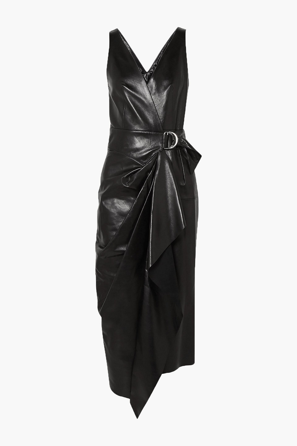 Fanelia asymmetric wrap-effect leather midi dress