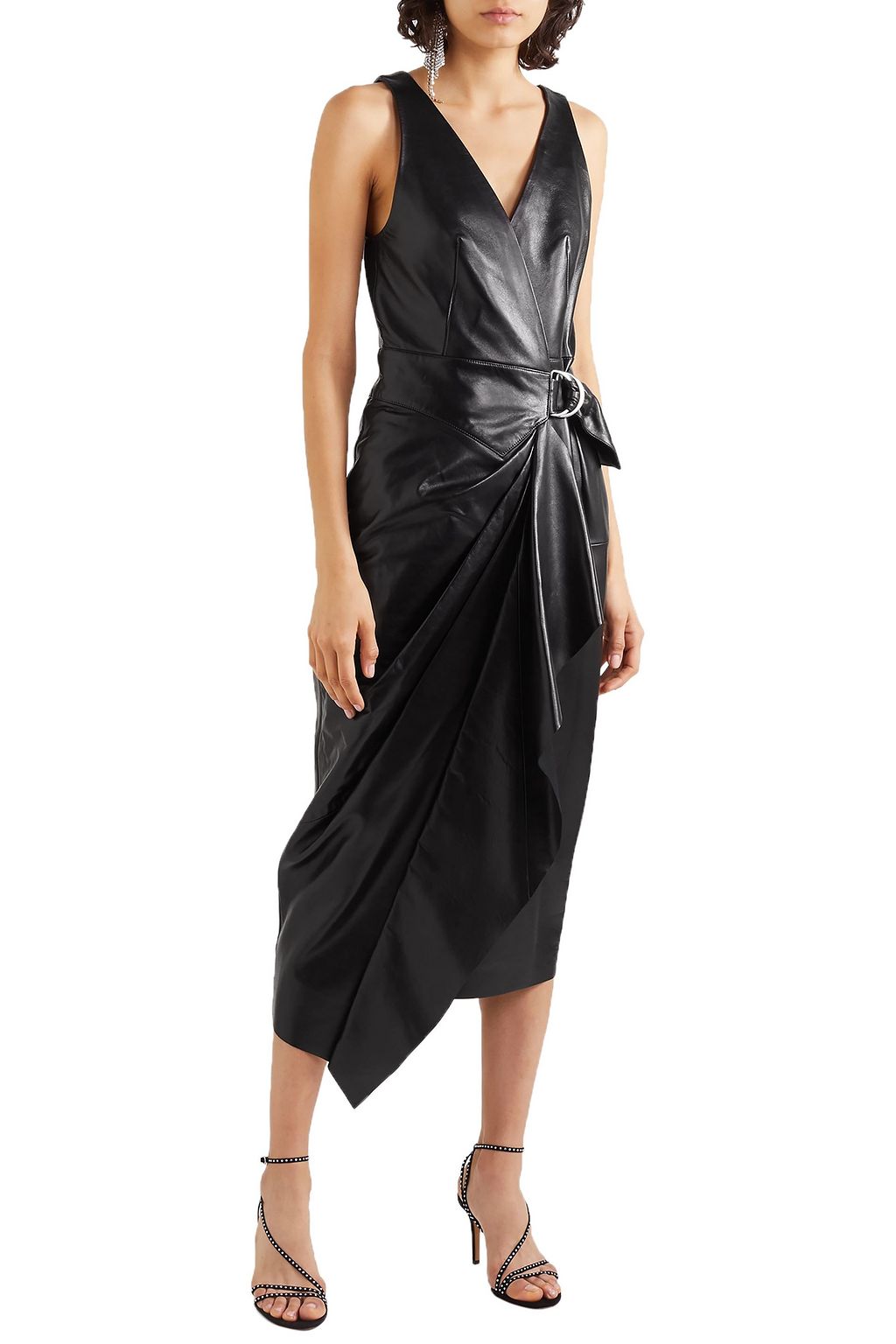 ISABEL MARANT Fanelia asymmetric wrap-effect leather midi dress