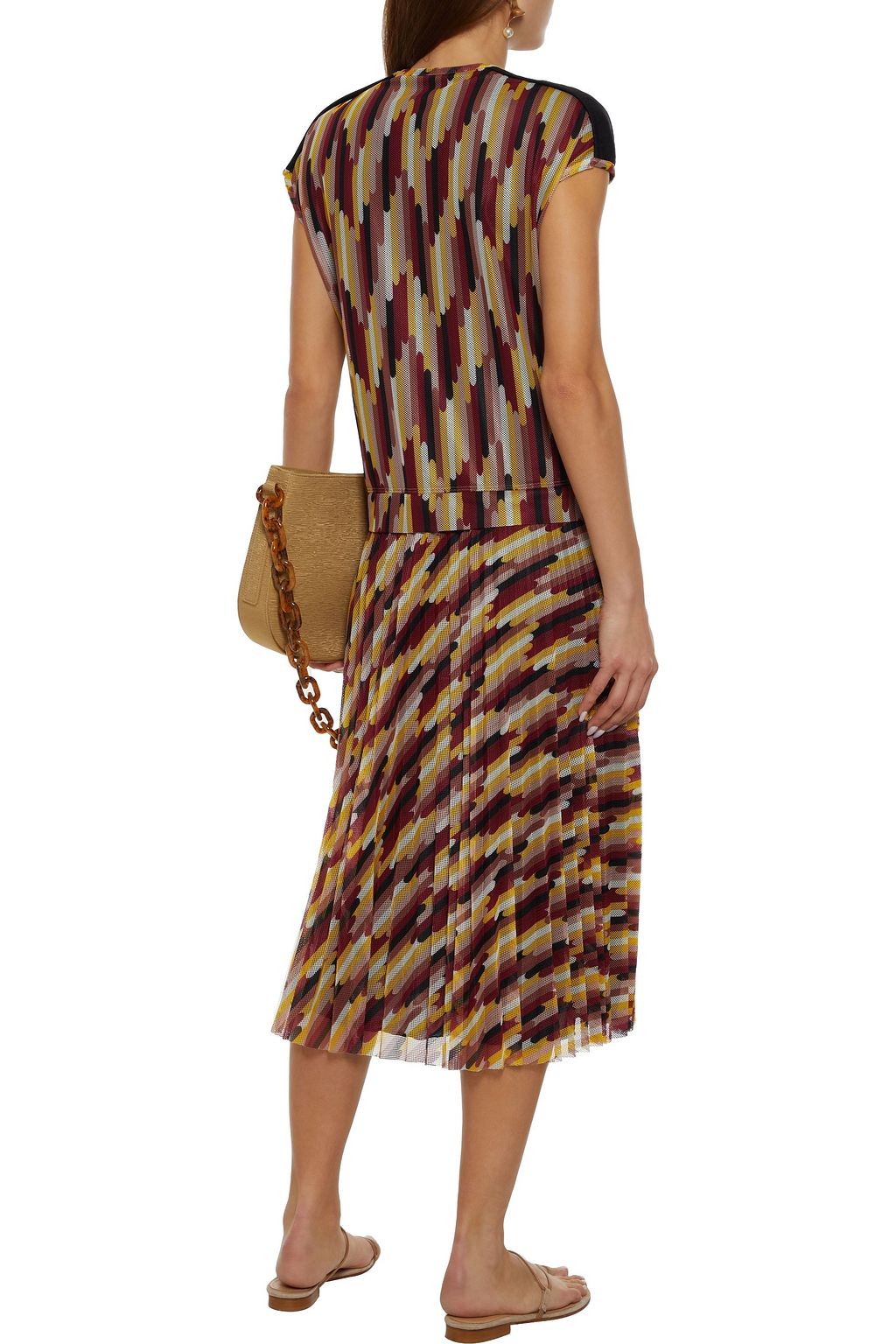 M MISSONI Pleated printed mesh midi dress
