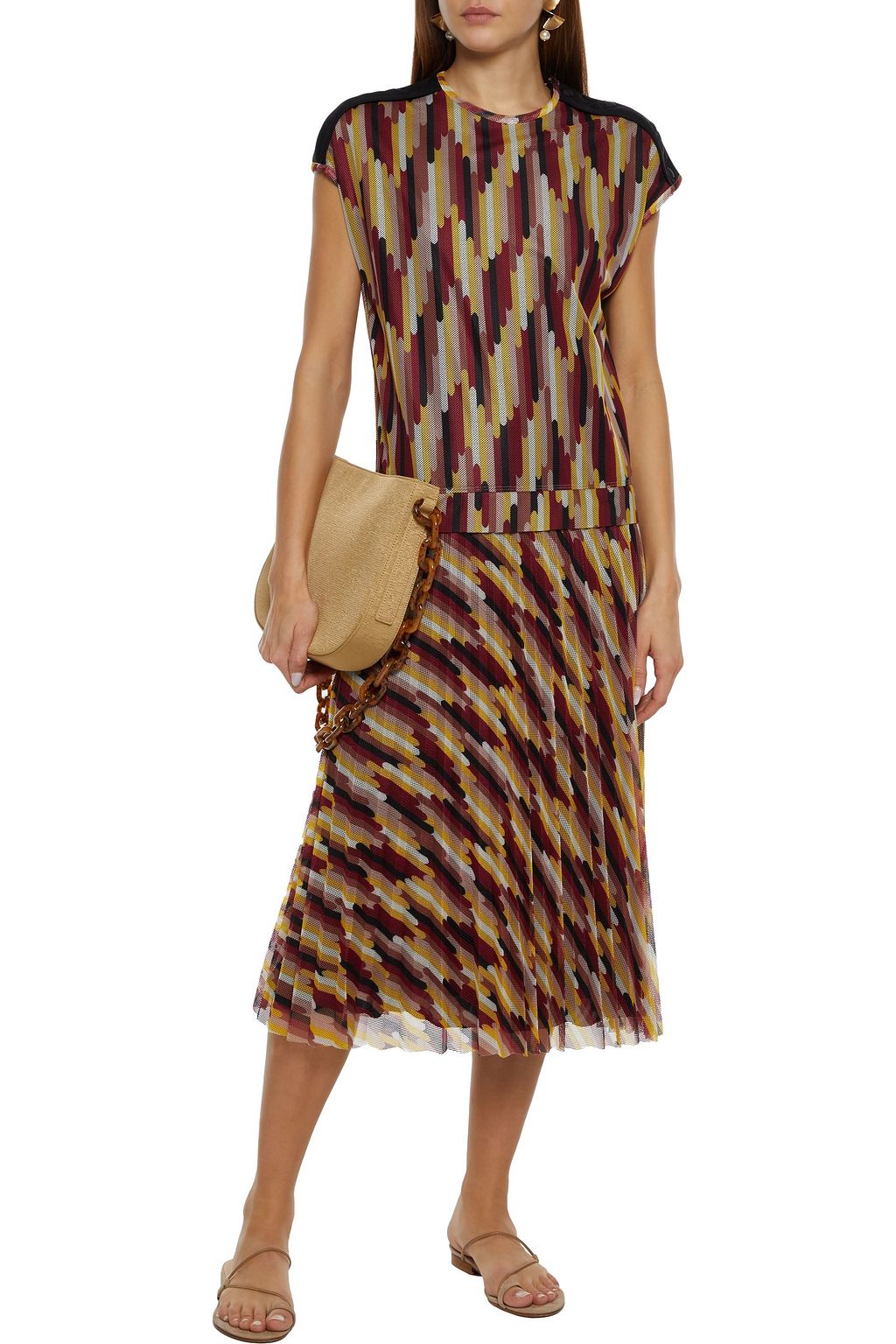 M MISSONI Pleated printed mesh midi dress