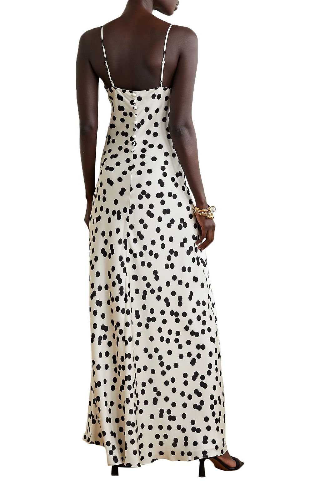 RACIL Midnight lace-trimmed polka-dot satin maxi dress