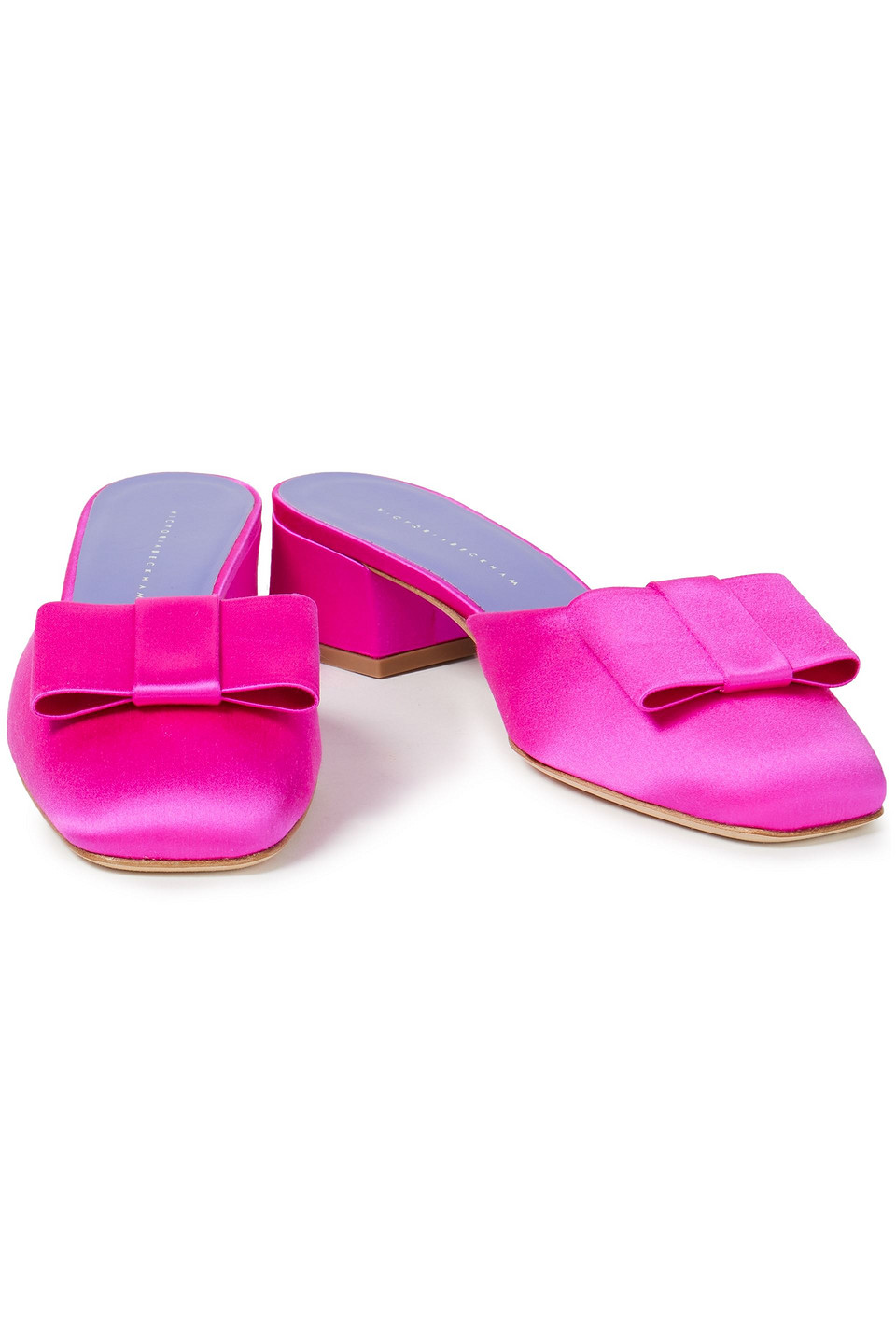 Click to view more detailed imagery on our partner's website Victoria Beckham Harper Bow-embellished Satin Mules In Bright Pink