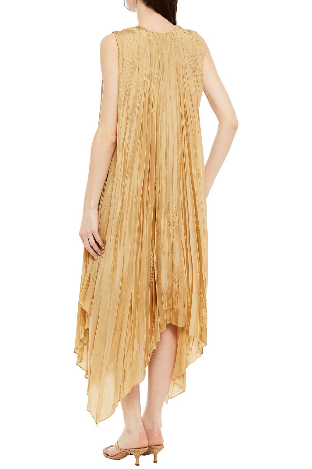 JOSEPH Checker asymmetric plissé silk-habotai midi dress