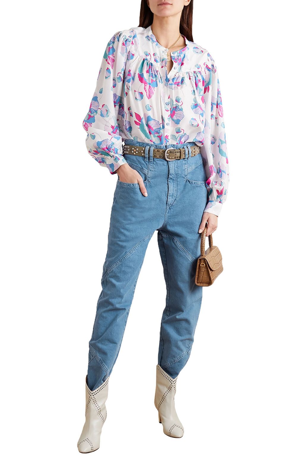 ISABEL MARANT Eloisa paneled acid-wash boyfriend jeans