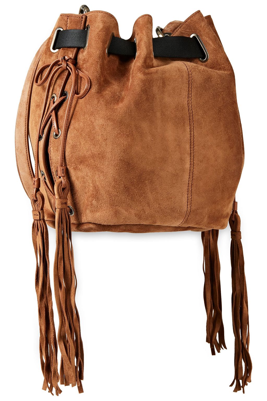 ROGER VIVIER Lace-up tasseled suede bucket bag