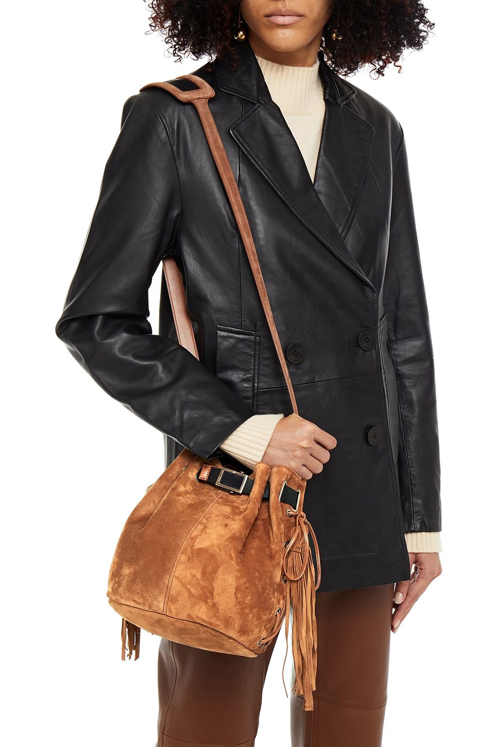 ROGER VIVIER Lace-up tasseled suede bucket bag