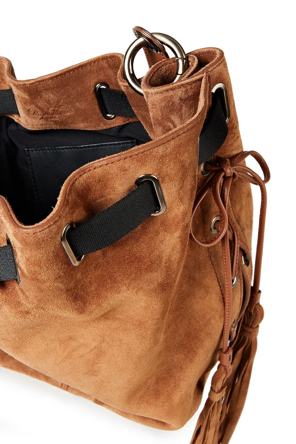 ROGER VIVIER Lace-up tasseled suede bucket bag