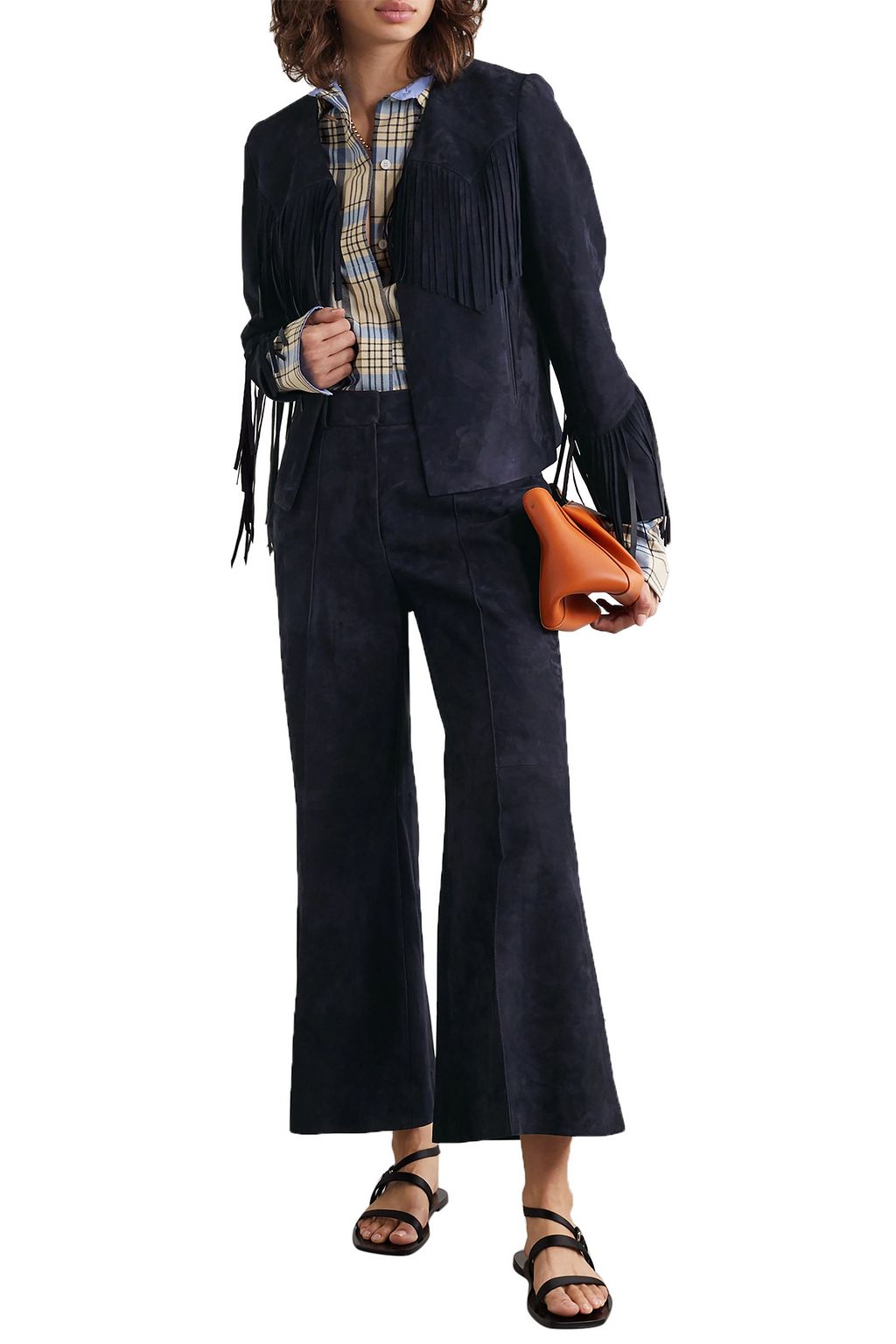 KHAITE Bruce cropped suede wide-leg pants