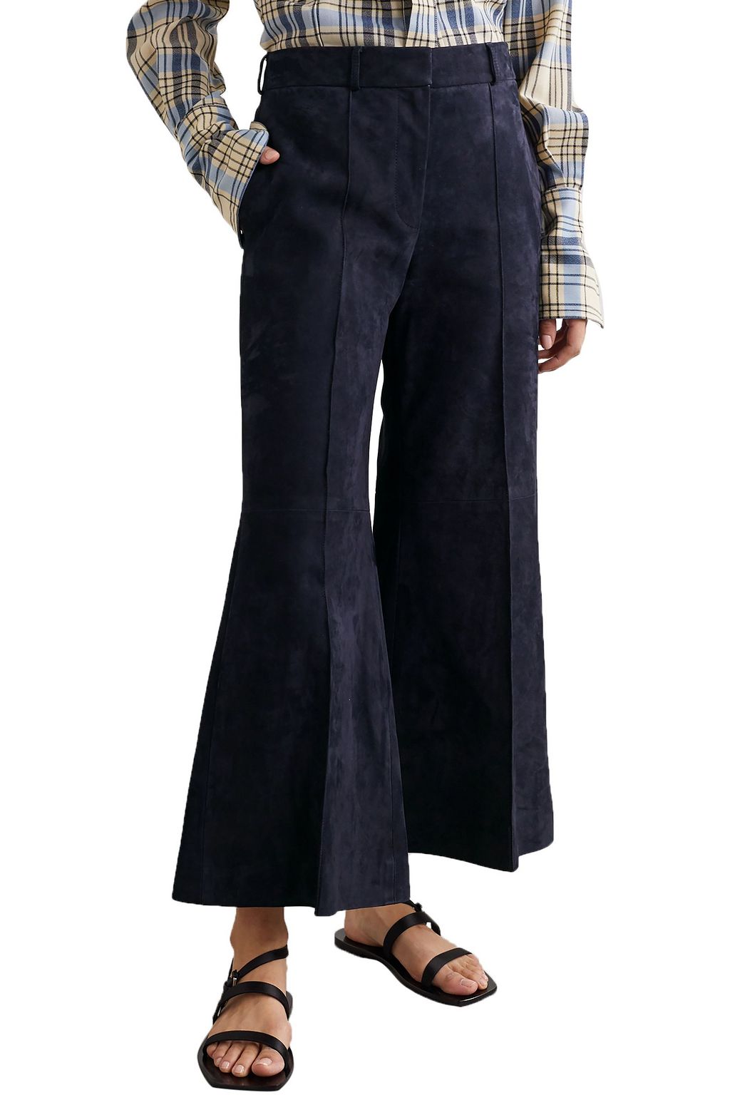 KHAITE Bruce cropped suede wide-leg pants