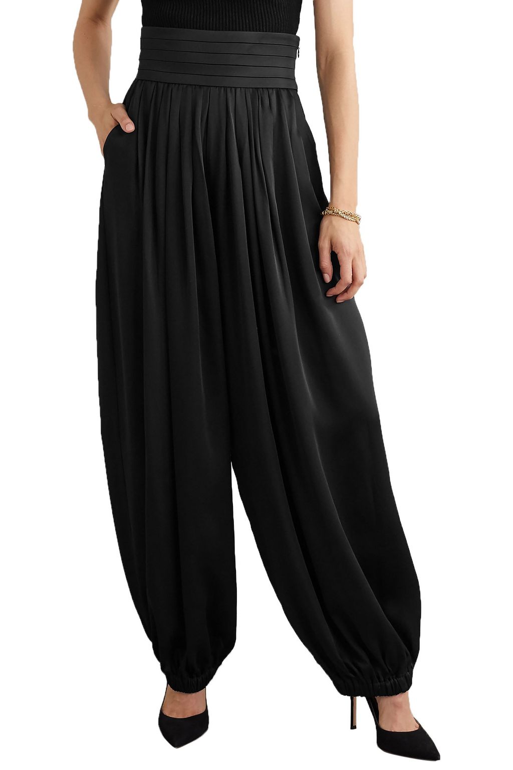 KHAITE Rosie pleated satin-crepe wide-leg pants