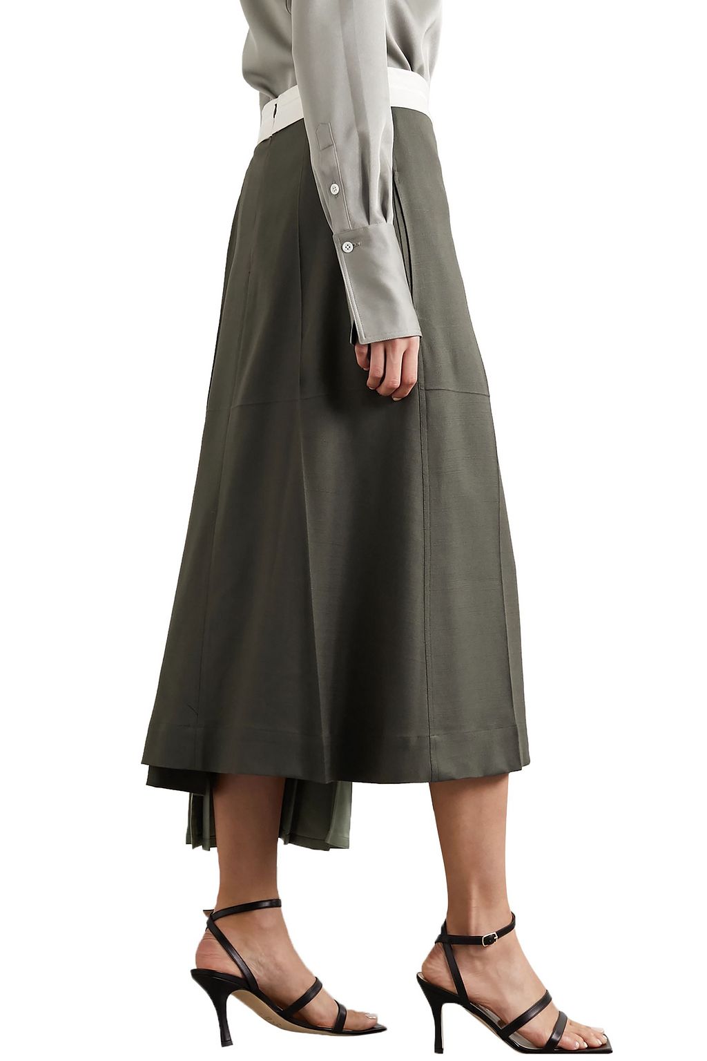 PETER DO Pleated color-block woven midi skirt