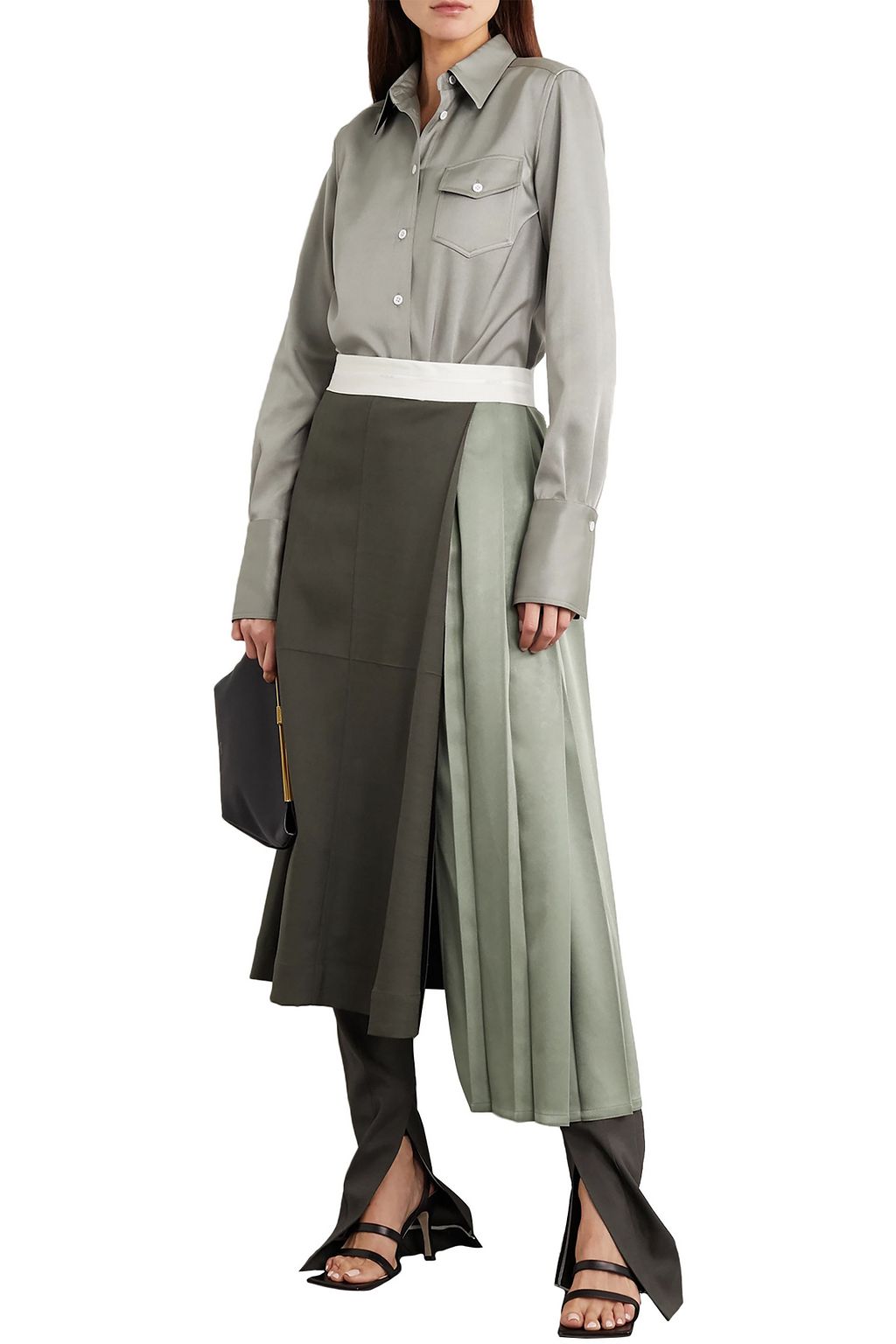 PETER DO Pleated color-block woven midi skirt