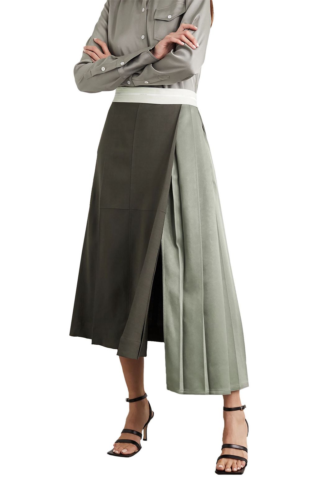 PETER DO Pleated color-block woven midi skirt
