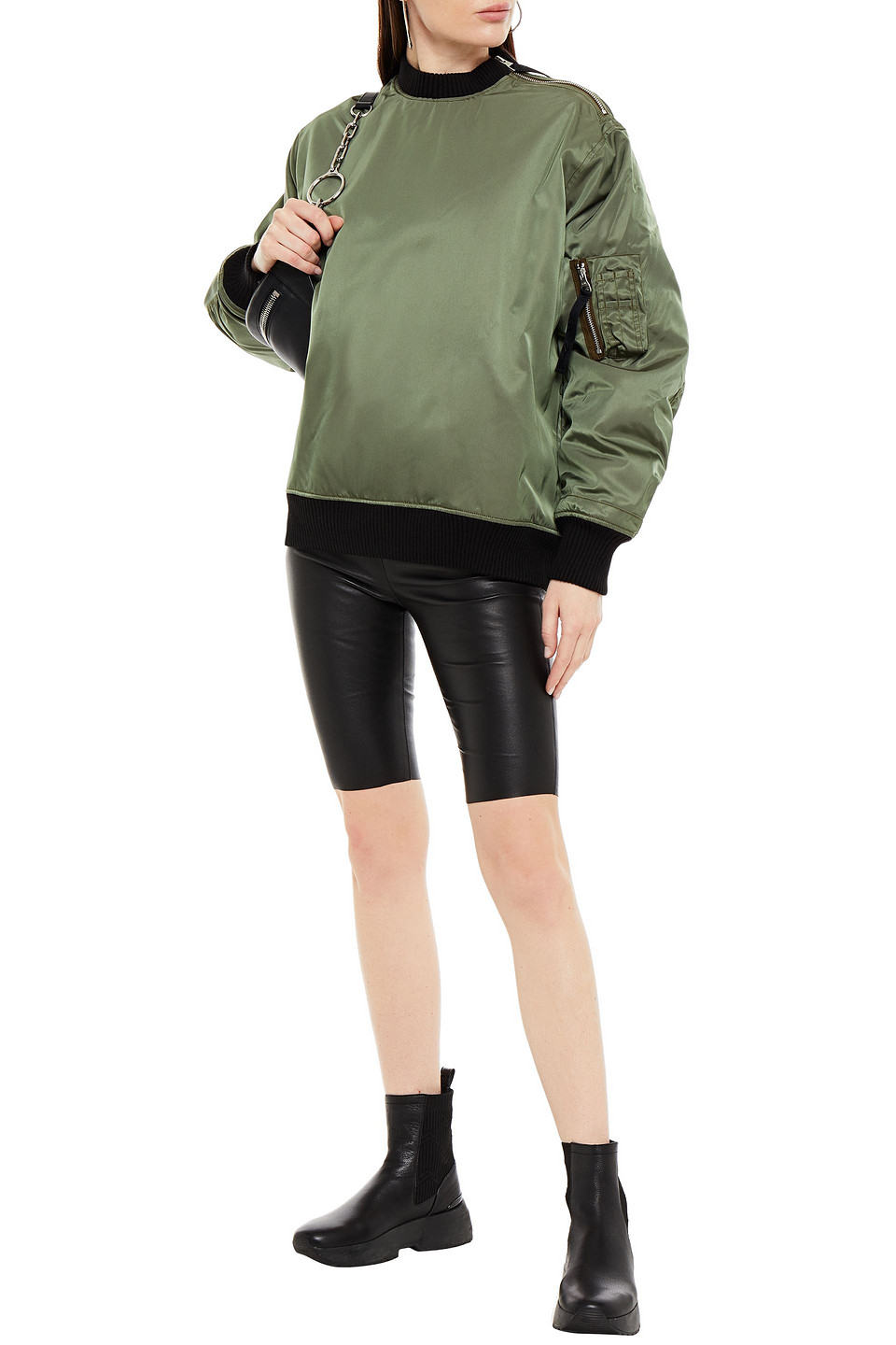 Victoria Beckham Zip-detailed Shell Bomber Jacket In Army Green