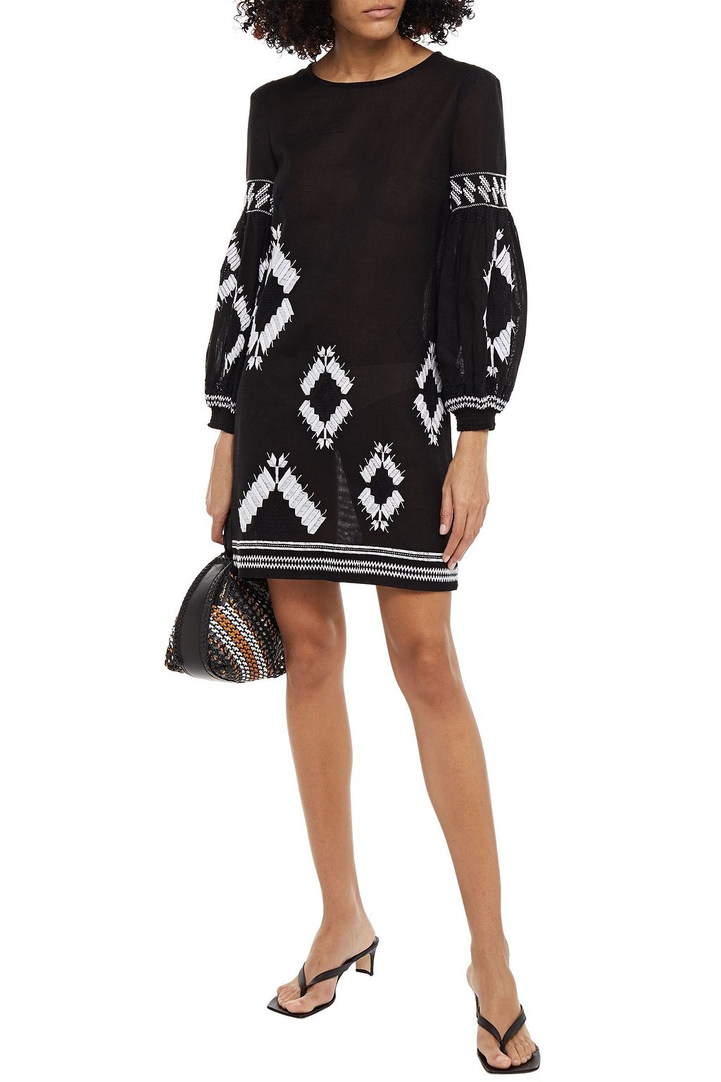 RUE MARISCAL Embroidered cotton-voile mini dress