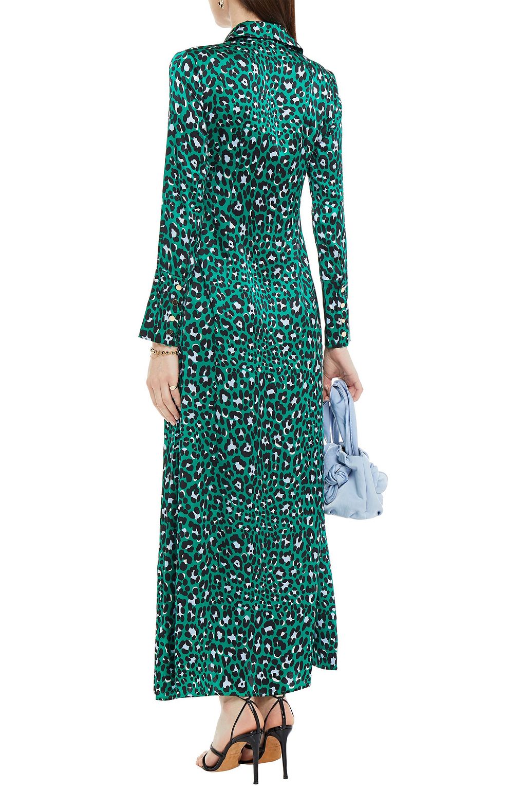 OLIVIA VON HALLE Leopard-print silk-satin maxi shirt dress