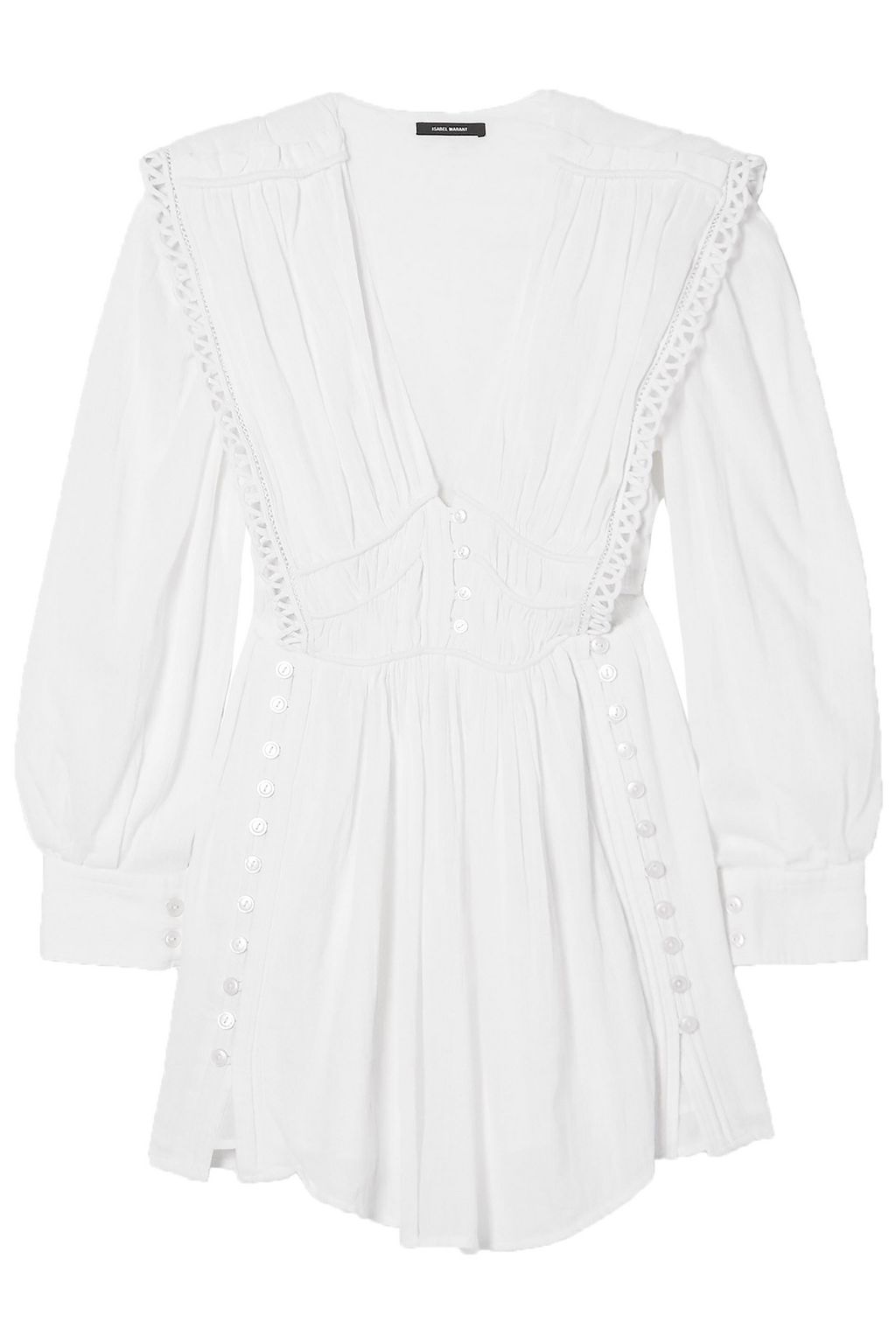 Yaxo crochet-trimmed gathered cotton-voile mini dress | Sale up 70% off | OUTNET | ISABEL MARANT | THE OUTNET