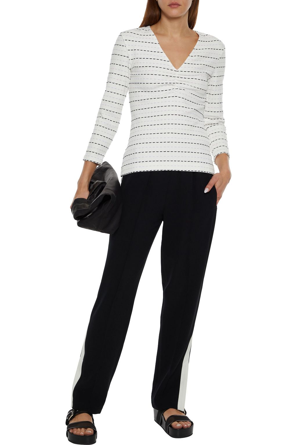 CHINTI & PARKER Ruched ribbed cotton-blend jacquard top